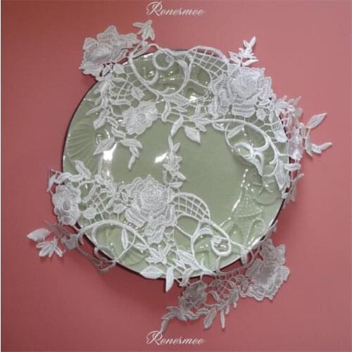 2Pairs Ivory Embroidered Lace Applique Trim For DIY Wedding Garment Shoes Headdress Decoration 29X14cm SX12