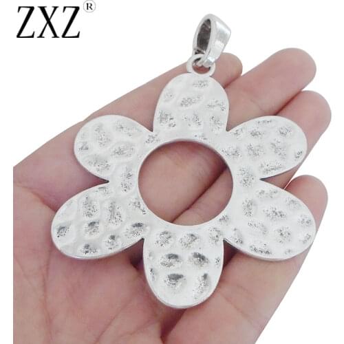 ZXZ 2pcs Large Hammered Flower Charms Pendants For Necklace Jewelry Making Findings 80x61mm