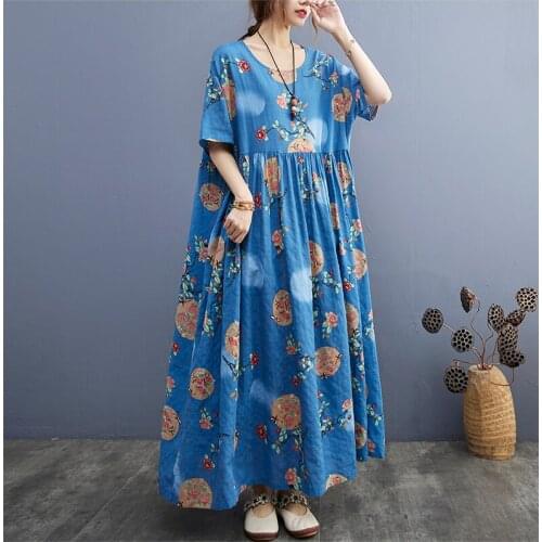 4XL 5XL 6XL Cotton Maxi Dresses For Women Plus Size Floral Print Dress Robe Female Holiday Boho Beach Dress Ladies Vestidos 2021