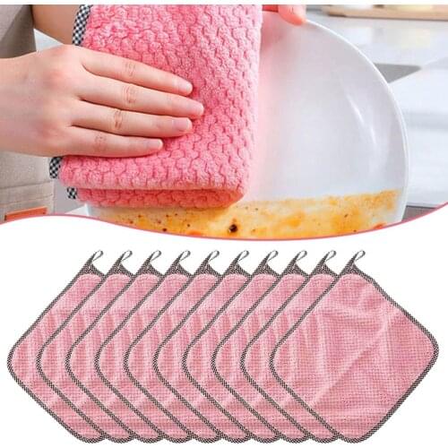 5/10pcs Household Super Absorbent Microfiber Towel Kitchen Dish Cloth Non-Stick Oil Washing Rag Tableware Cleaning Wiping Tool