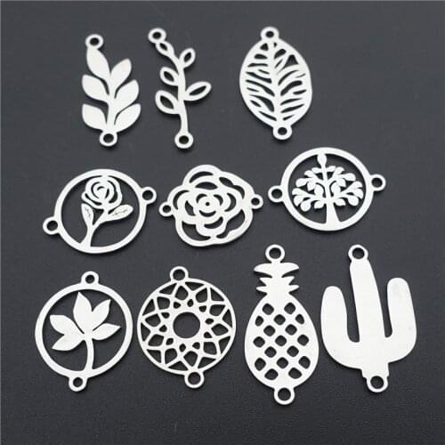 Stainless Steel Connectors Plants Rose Flower Maple Leaf Pineapple Cactus Diy Bracelet Jewelry Making Component 5pcs lot