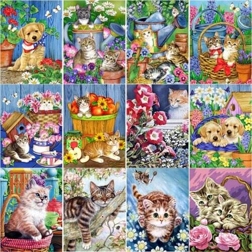 5D DIY Diamond Painting Animal Cross Stitch Cat Flower Diamond Embroidery Crafts Full Square Round Drill Home Decor Manual Gift