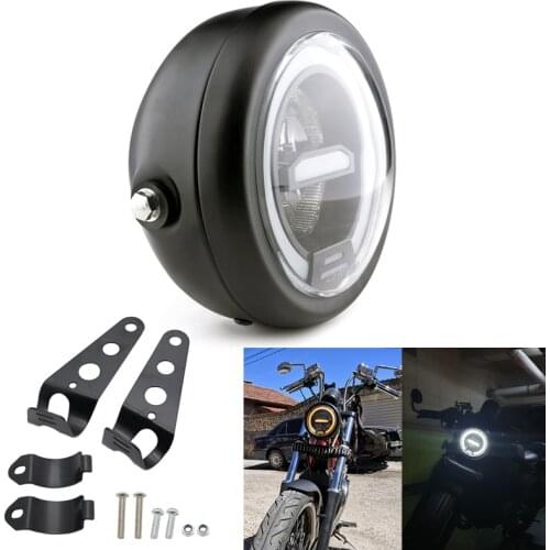 6.5Inch Round Motorcycle LED Headlight Spiral White Side Mount For Cafe Racer Bobber