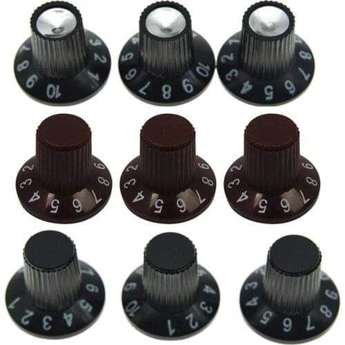 6PCS FD Style Guitar Amp Knobs Black Silver Skirted Knobs Fits for Fender 6mm Shaft Pots Amplifers