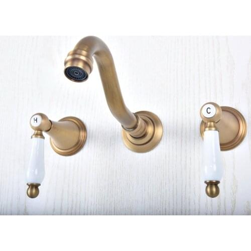 Antique Brass Widespread Wall-Mounted Tub 3 Holes Dual Ceramic Handles Kitchen Bathroom Tub Sink Basin Faucet Mixer Tap asf516