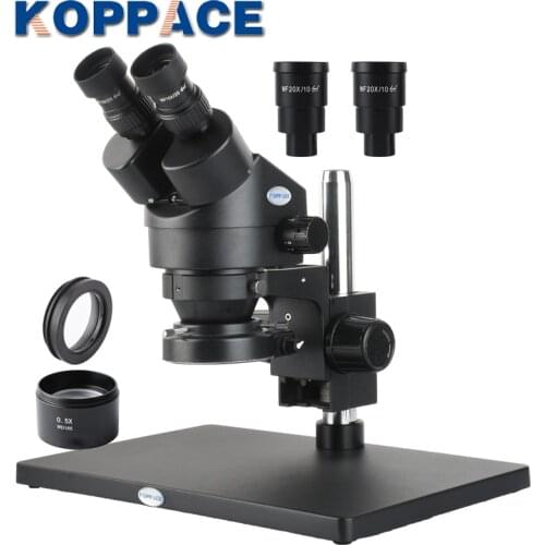 KOPPACE 3.5X-90X Large platform Black Binocular Stereo Microscope 144 LED Ring Light Includes10X and 20X Eyepiece