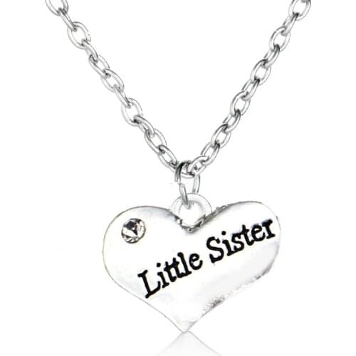 24PC Wholesale Good Sisters Necklace Little Sister Fashion Love Heart Pendant Best Friends Long Chain Family Gifts Charms Hot