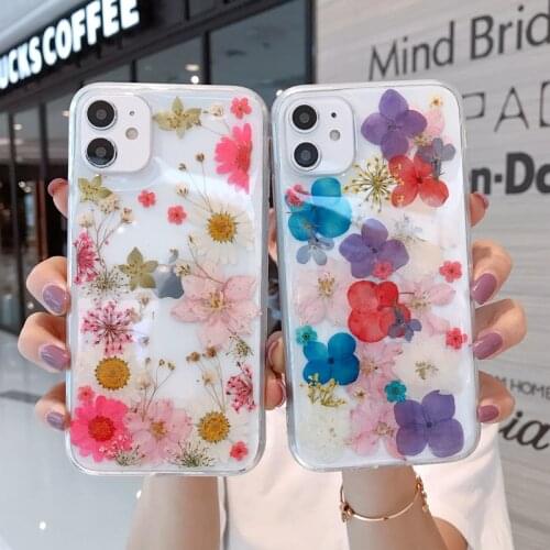 Real Dried Flower Phone Cases For iPhone X XS Max XR 7 8 Plus SE 2020 11 Pro Max Case Handmade Soft Silicone Fresh Flower Cover