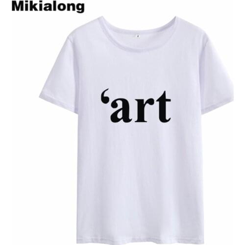 Mikialong Art Printed Tshirt Cotton Women 2018 Summer Top Black White Loose T Shirt Femme Basic O-neck Tee Shirt Femme