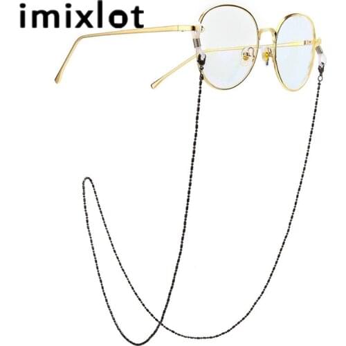 Imixlot Simple Vintage Black Acrylic Beads Glasses Chain Holder Women Men Anti-slip Eyewear Cord Holder Neck Strap Rope