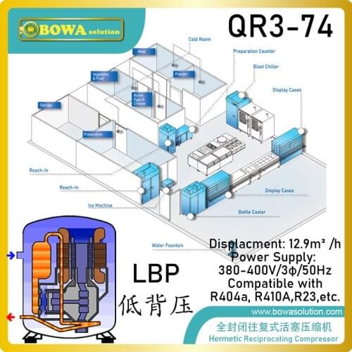 BOWA SOLUTION 4HP compressors can be used with a large choice of refrigerants according their compatibility with the oil