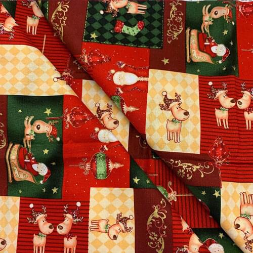 Beautiful 100% Cotton Fabric Red/Green Christmas Elk Pattern Digital Print Sewing Material DIY Home Patchwork Dress Clothing