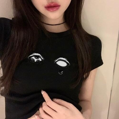 Dark gothic crop tops slim sexy t-shirt graphic t-shirts vintage aesthetics y2k corset top Kpop Harajuku summer womens t-shirt