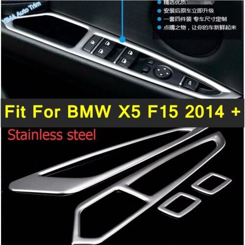 Lapetus For BMW X5 F15 2014 2015 2016 Stainless Steel Auto Styling Inner Door Armrest Window Lift Button Cover Trim