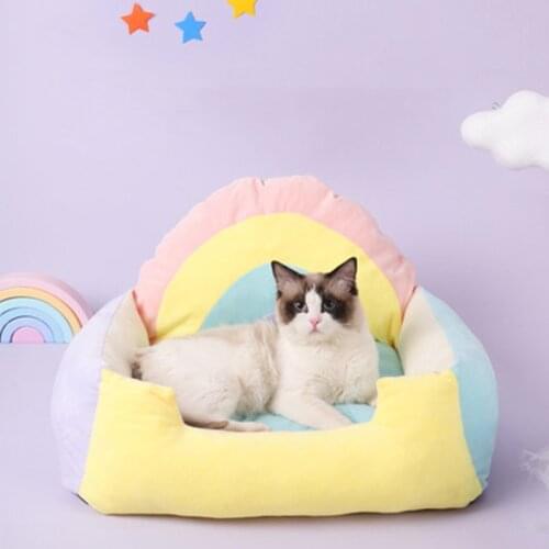Cat Beds House Soft Warm Pet Kitten Kennel For Small Dog Rainbow Pet Products Cushion Cats Bed Cat Mat Animals Sleeping Sofa