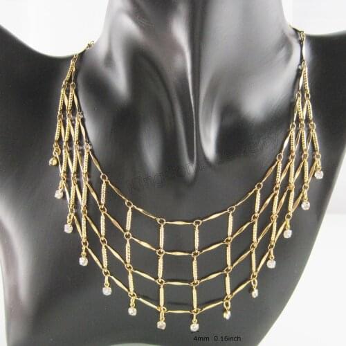 /Min order 10$ /40+5cm 15.7"+2" - YELLOW GOLD GP OVERLAY SOLID FILL BRASS MESH SHAPED ZIRCON CHARM LINK CHAIN NECKLACE