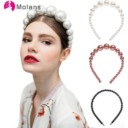 Molans 2020 Fashion Solid Hairband Big Beautiful Pearl Headband Different Sizes Pearl for Women Hair Hoop Hair Accessories