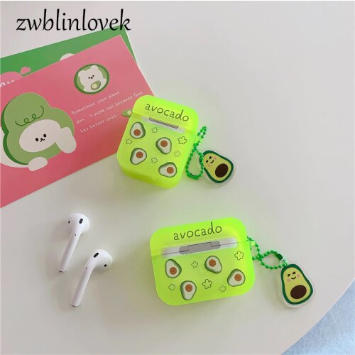 Soft silicone case for airpods 2 headphones, cute avocado cover bluetooth headphones for apple air pods 1 2 earphone