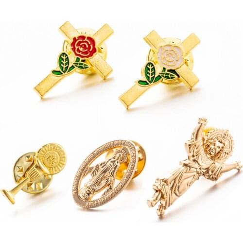 New Fashion Virgin Mary Child Chalice Red and White Rose Brooches Sets For Women Men Boy Girl Brooch Bag Lapel Pins Gift Jewelry