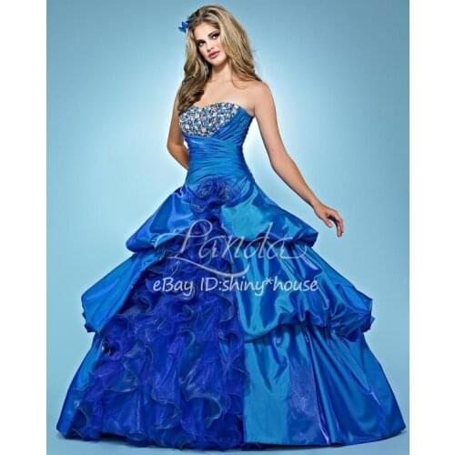 2018 new hot fashion vestidos de noiva long taffeta blue crystal elegant ball gown lace up prom mother of the bride Dresses