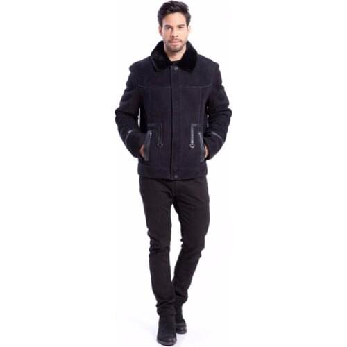 2018 New Genuine Leather Shearling Sheepskin Jacket for Men Short Style Coat Lapel with Fur Casual Jacket