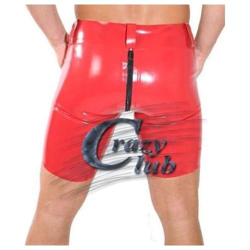New Fashion Men Shorts Sexy Red Latex Pants Trousers Leggings Fetish Male Rubber Underwear Crotch Zipper Plus Size Hot Sale