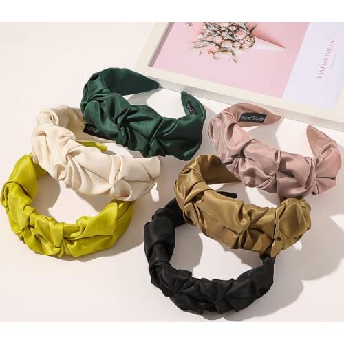 Women Satin Ruched Headbands 2021 Hairbands Hair Hoop Big Size Head Bezel Band Hair Accessories for Girls Headwear Headdress