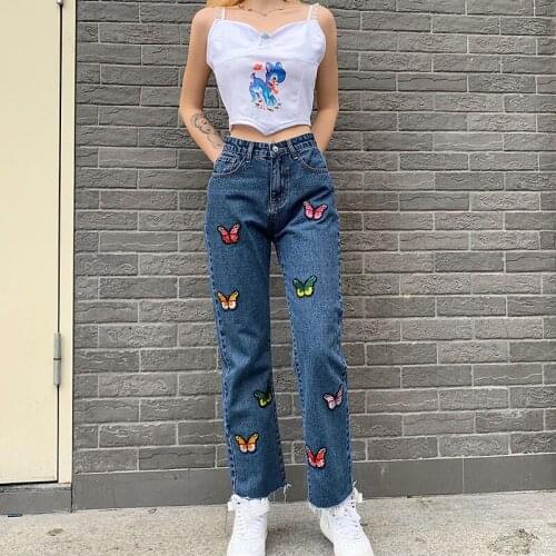 OLGITUM Women's Jeans With Embroidery
