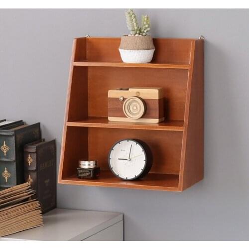 Wholesale vintage wooden inclined three-tier wall shelf creative home bedroom desktop department store storage rack