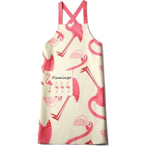 Printed simple polyester linen lovers Sleeveless fabric home kitchen baking aprons male and female cartoon flamingo tropical