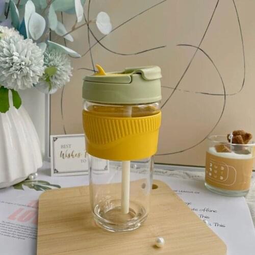 Glass Mug Coffee Mugs Ma'Am Lovely Fashionable Water Cups Portable Sports Double With Straw Drinkware Lovers Glasses Cup