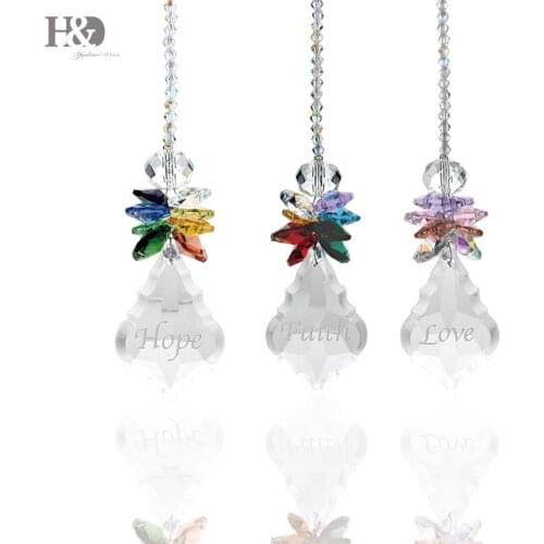 H&D 3pcs Glass Crystal Rainbow Angel Ornament Chakra Hanging Suncatcher Window Sun Cactwith Baroque Maple Leaf Pendant for Gift