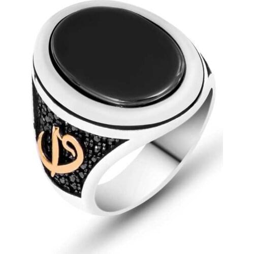 Tevuli 925 Sterling Silver Black Cz Aleph Vav Male Ring