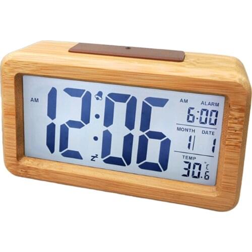 Vintage Waterproof Beside Bed Clock Wooden Electronic Smart Clock Date Temperature Display Clock, Noble and Elegant