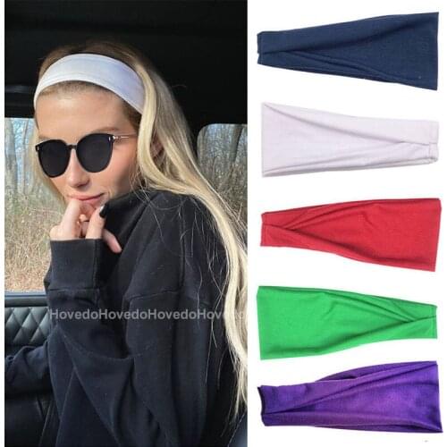 Women Headband Solid Color Wide Turban Twist Knitted Cotton Sport Yoga Hairband Twisted Knotted Headwrap Winter Hair Accessories