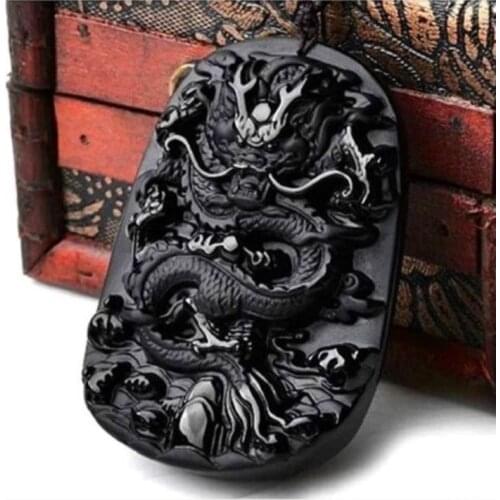 100% NATURAL OBSIDIAN CRYSTAL PENDANT CARVING Dragon pendant Lucky Dragon