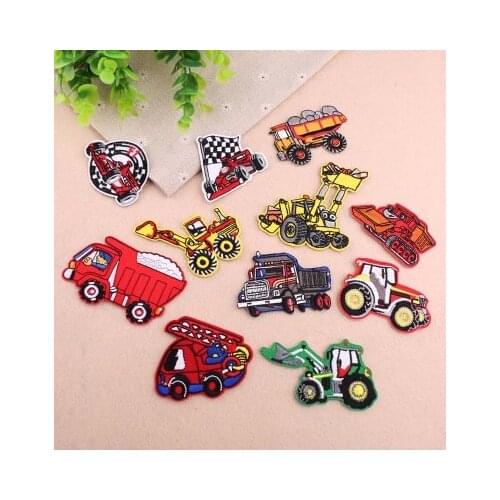 11pcs/lot Cartoon Cars Patches Embroidered Clothing Stripes Excavator Badges Iron on Appliques Excavator for Children Clothes