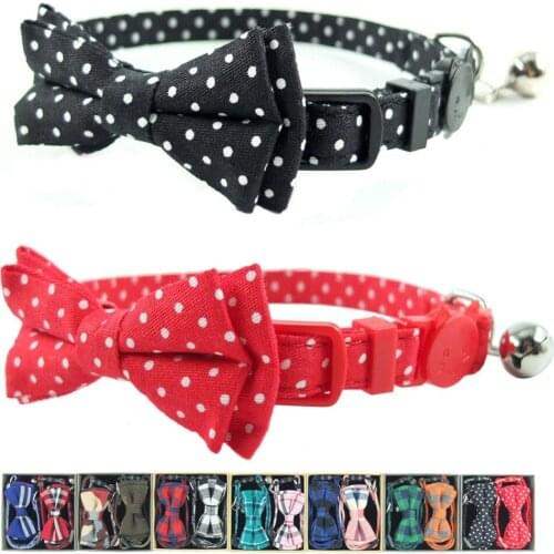 2PCS/PACK Cat Collar Breakaway Bow Tie Bell Black White Dots Quick Release Safety Cat Kitten Puppies Collars Accessories 17-28cm