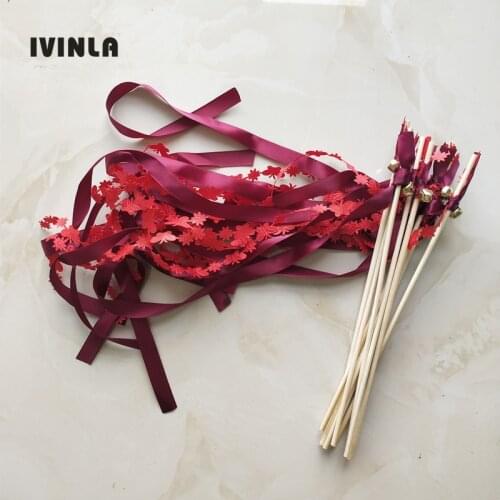 30pcs/lot wine red ribbon wands with star for wedding decoration