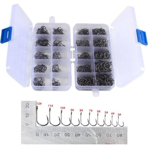500PCS 3-12 # SET Carp High Carbon Steel Black Fishing Hook Steel With Hole Barbed Sea Saltwater Fishing Accessories H24