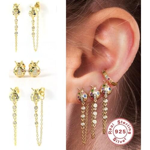 Aide 925 Plata Sterling Silver Earrings For Women Color Ladybug Stud Earrings Piercing Pendientes Mom Gift 2021 Trend Joyero