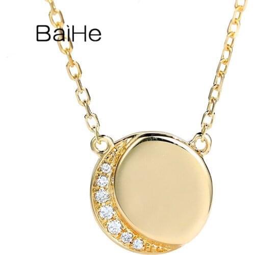 BAIHE Solid 18K White/Yellow/Rose Gold 0.02ct H/SI Round cut Natural Diamonds Fine Jewelry Moon Diamond Necklace