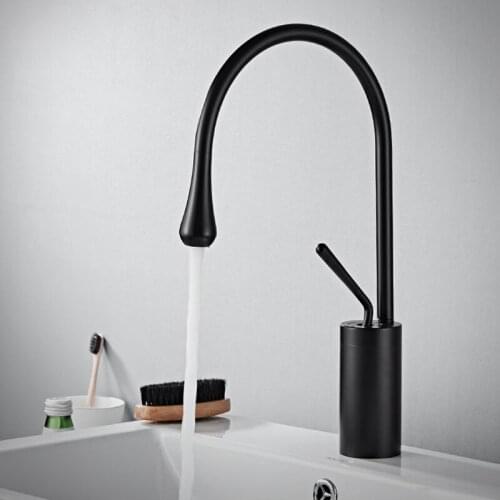 Free Shipping Nordic style Modern Brass Black Bathroom Basin Mixer Tap Artistic Design Deck Mount White Basin Faucets B3311