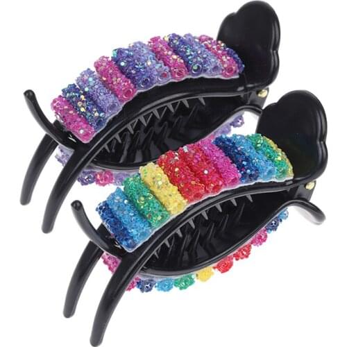 Rainbow Sequins Large Hair Claw Clamp Clips Lady Women Fashion Hair Clip