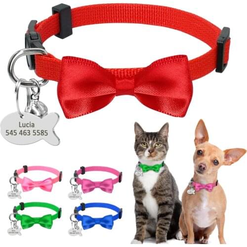 Breakaway Cat Collar Quick Release Safety Kitten Cats Puppy Collar With Engraved Fish ID Tag Name Bowknot With Bell
