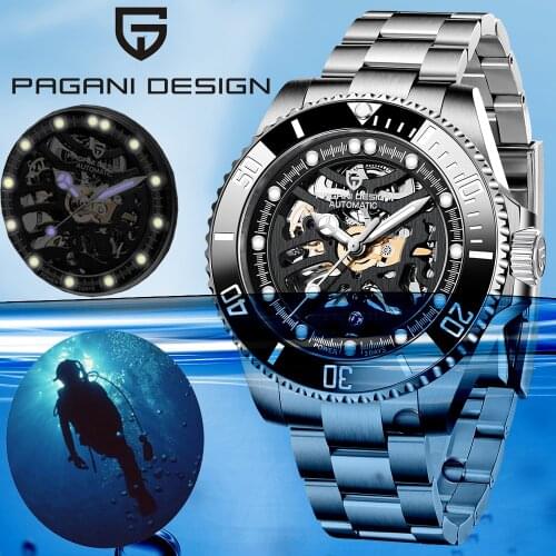 PAGANI Design Watch Mens Top Brand Automatic Mens Mechanical Watch Fashion Stainless Steel Waterproof Wristwatches Hollow Dial