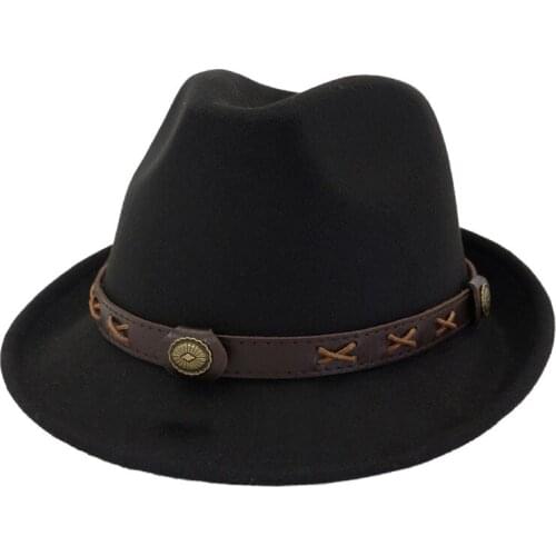 European US Woolen felt Hat Cowboy Jazz Cap Trend Trilby Fedoras Panama cap chapeau with leather band for Men Women