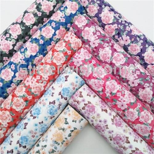 Glitterwishcome 21X29CM A4 Size Flowers Printed Faux Fabric, Synthetic Leather Sheets, Faux Leather Sheets for Bows, GM491A