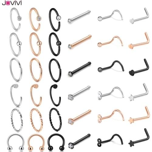 JOVIVI New 20Ga Nose Septum Ring Stainless Steel Lip Ring Nose Studs Eyebrow Ring Men Women Fashion Body Piercing Jewelry 36 Pcs