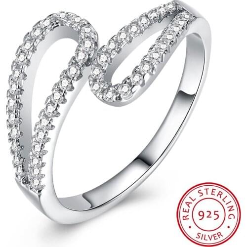 S925 Sterling Silver Fashion Edition Ring Double Ring Zircon Silver Ring Hollow Style Micro Pave Small Clear Stone